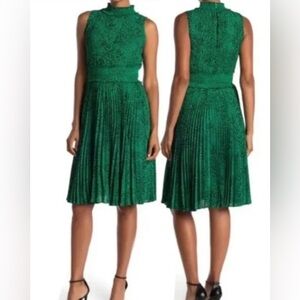 NWT Nanette Lepore Accordion Pleat Green Leopard Print Dress 4